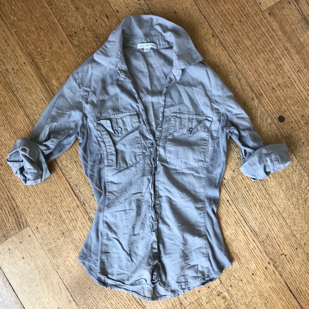 James Perse Size 1 Contrast Panel Button-Down